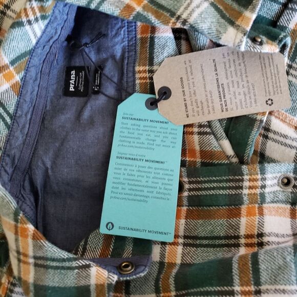 PrAna Golden Canyon Flannel Checkered Shirt in Soft Pine Outdoor Women's - Picture 6 of 7